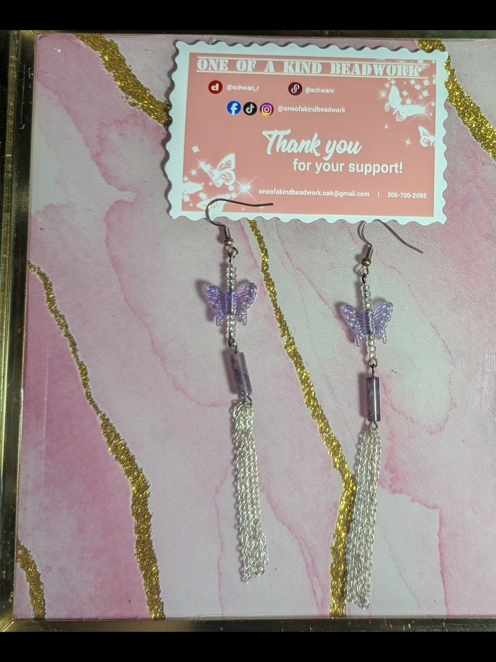 Lavender Butterfly Chain Tassel Drop Earrings